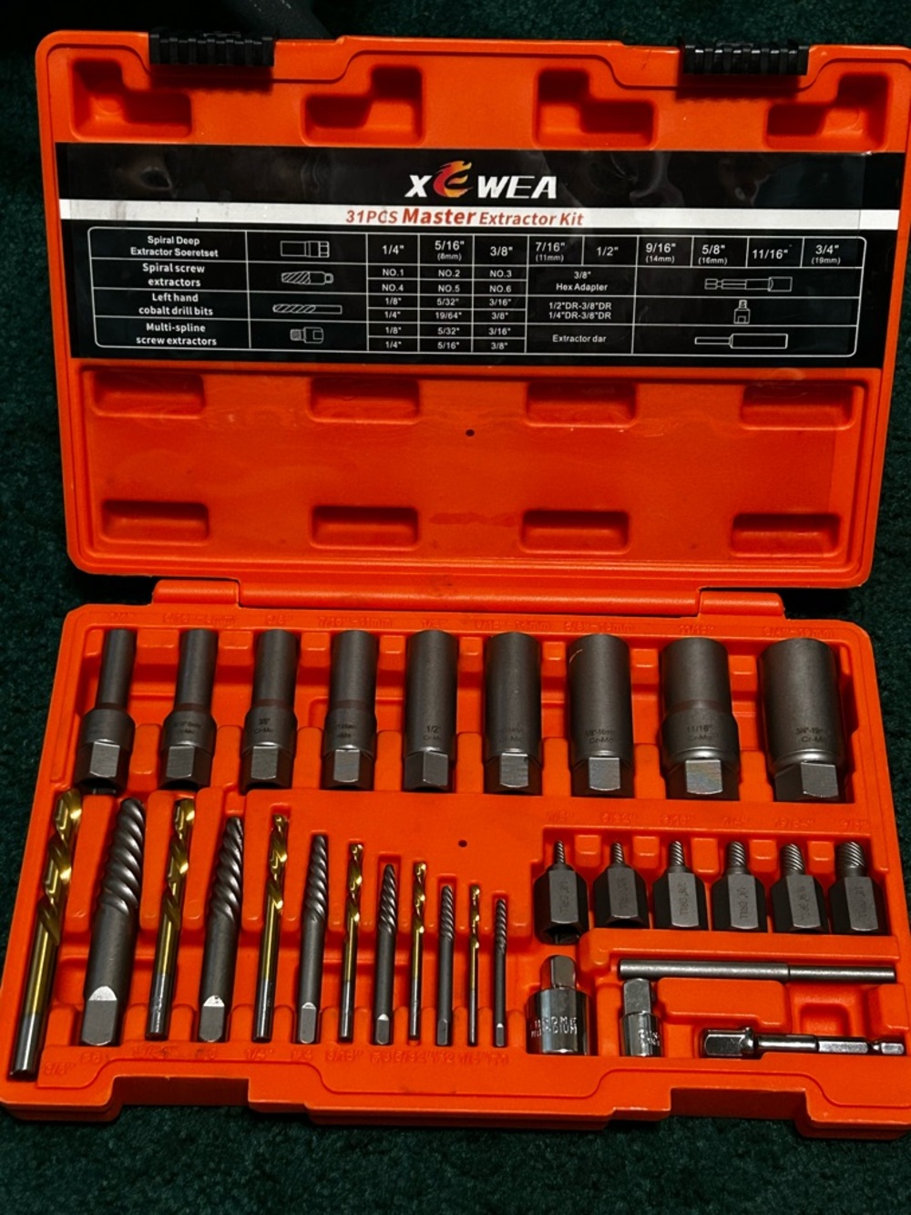 xEWE 31pc Orange Extractor & Drill Bit Kit